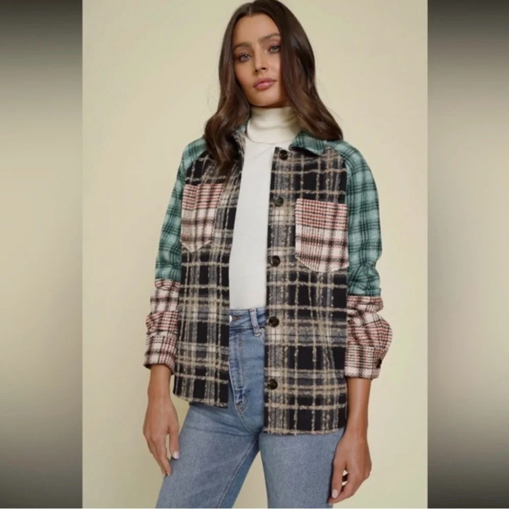 Mystree Plaid Button-Up Shirt Jacket